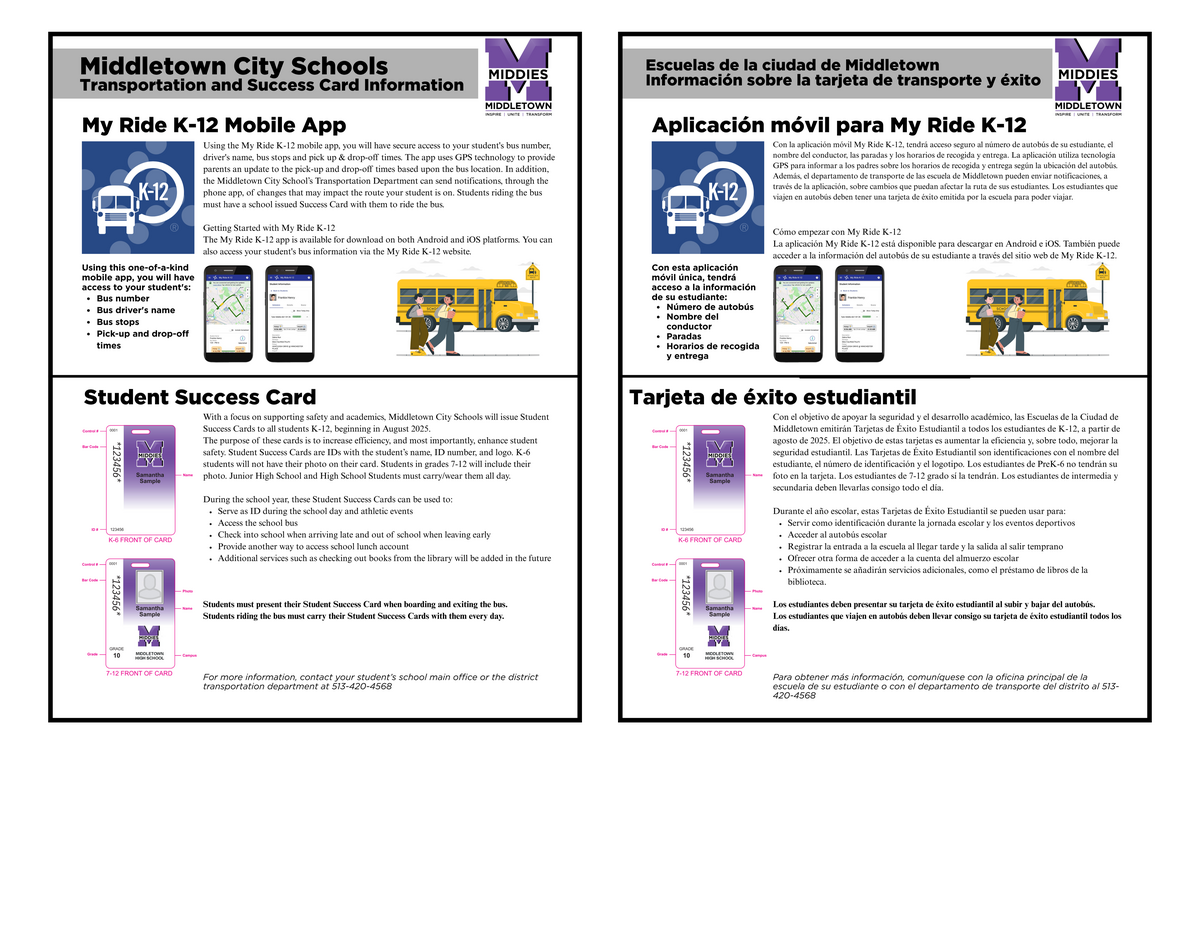Informational Flyer with MyRide K-12 Information and Student Success Card mockup
